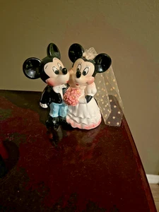 RARE VINTAGE DISNEY JAPAN MICKEY AND MINNIE WEDDING CAKE TOPPER 6" INCHES - Picture 1 of 5