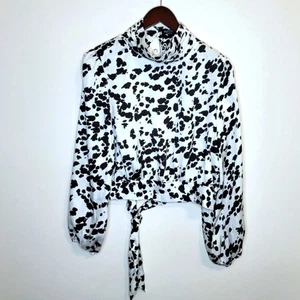 Nasty Gal Just Cow We Like It High Neck Open Back Tie Blouse Size 10 - Picture 1 of 9