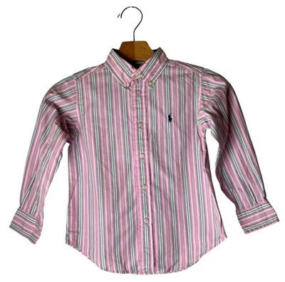 Ralph Lauren Shirt Boys 4 Pink Green Stripe Cotton Button Down Preppy NWT - Image 1 of 4