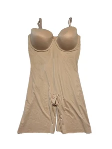 Red Hot By Spanx Flawless Finish Cupped Midthigh Bodysuit Beige Size XL Rd Descr - Picture 1 of 8