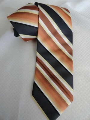 Covington Striped Gray Peach Taupe Handmade Polyester Necktie Fall Wear - Image 1 of 3