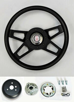 69-93 Oldsmobile 442 Cutlass 88 98 13 1/2" black on black 4 spoke steering wheel - Image 1 of 4