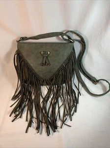 Fringed Olive Green Tassel Crossbody Purse  11” x 8" - Picture 1 of 11