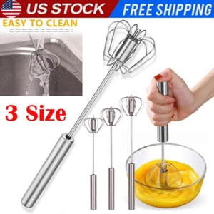 Manual Semi-Automatic Egg Whisk Beater Stainless Steel Hand Push Mixer Whip New - Picture 1 of 12