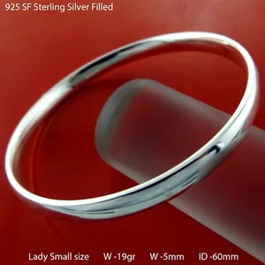 Bangle Real 925 Sterling Silver Filled Solid 5mm Ladies Small Sz 60mm Bracelets - Picture 1 of 4