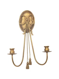 Antique French Style Wall Sconce Dual Candle Holder with Bow Tassel - Picture 1 of 3