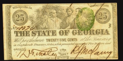 GA 25c MILLEDGEVILLE The State of Georgia  Cr-15 - Image 1 of 2