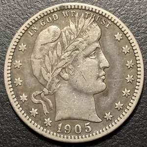 1905 S Barber Silver Quarter San Fransisco Mint 25c VF+/XF 90% US Type Coin - Picture 1 of 2
