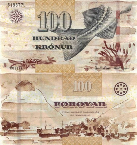 Faeroe Island 100 Kronur (ND/2011) - Cod Fish/Klaksvik Port, p-30 UNC Cover