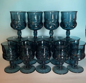 Indiana Glass Kings Crown Thumbprint Smokey Blue Goblets Set Of 14 - Picture 1 of 8