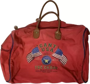 Vintage Gant duffle Bag red brown leather trim USA flag The Champ embroidery - Picture 1 of 15