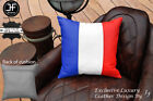 FRANCE FLAG COLOURS LEATHER 1X EXCLUSIVE LUXURY CUSHION 18"x18" MID GREY BACK