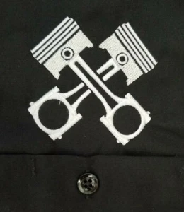 NEW CUSTOM DICKIES # LS535 BLACK EMBROIDERED PISTON LOGO WORK SHIRT  - Picture 1 of 4