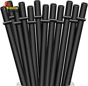 12-Pack Reusable Black Straws, 10.5" Long Hard Plastic Tumbler Replacement Straw - Picture 1 of 12