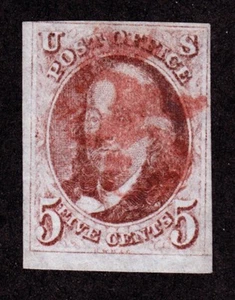 US 1 5c Franklin Used VF-XF w/ Double Struck "5" Numeric Cancel SCV $500 - Picture 1 of 2