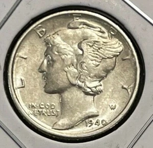 1940 P Quecksilberdime im Umlauf 90 % Silber XF extrafein zu AU - Bild 1 von 2