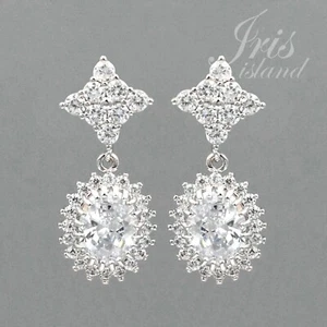 White Gold Plated Oval Cubic Zirconia Wedding Drop Dangle Earrings 35 Women gift - Picture 1 of 4