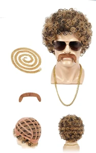 Honwor Short Curly Afro Men'S Wig 60S 70S Disco Dirt Bag Wig with Mustache Se... - Picture 1 of 12