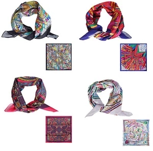 Set of 04 PCS Mulberry Silk 26" square Scarf Women neckerchief Wrap Multi Scarfs - Picture 1 of 7