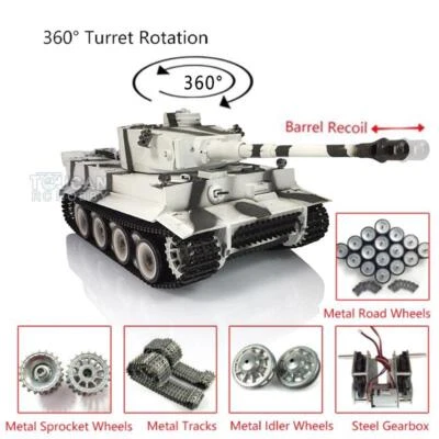 1/16 Henglong Tiger I RTR RC 7.0 Tank 3818 360 Barrel Recoil Metal Tracks Wheels - Image 1 of 4