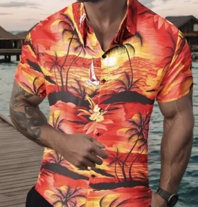 Golf Shirt Mens 2XL Button Up Hawaiian Print Shirt Red Floral Hawaii XXL New - Picture 1 of 10