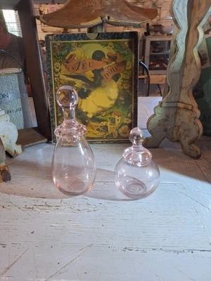 2 Anciens Flacons à Parfum Nécessaire de Toilette en Verre Art Déco Rose - Photo 1/4