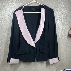 Blazer St. John nero in maglia rosa con bordo in raso e bottoni singoli taglia 10 - Foto 1 di 5