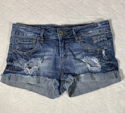 De Colección Y2K Bongo Micro Mini Pantalones Cortos Denim Envejecidos Puños Años 2000 Grunge Junior Talla 7 Foto 1 de 4