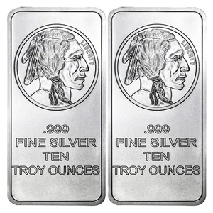 Lot of 2 - 10 Troy oz Buffalo .999 Fine Silver Bar Sealed - Picture 1 of 3