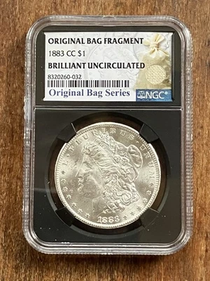 1883 CC Morgan Silver Dollar Original Bag Fragment NGC Brilliant Uncirculated SP - Image 1 of 4