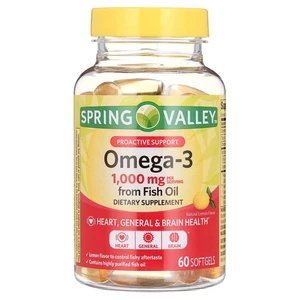 Spring Valley Omega-3 Fish Oil, Dietary Supplement Softgels, 1000 mg, 60 Count - Picture 1 of 2