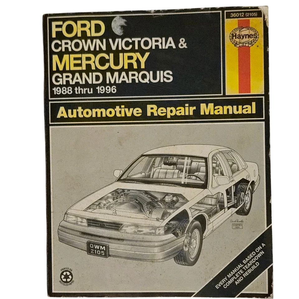 Manual de reparación Haynes 36012 1988-1996 Ford Crown Victoria Mercury Grand Marquis Foto 1 de 3
