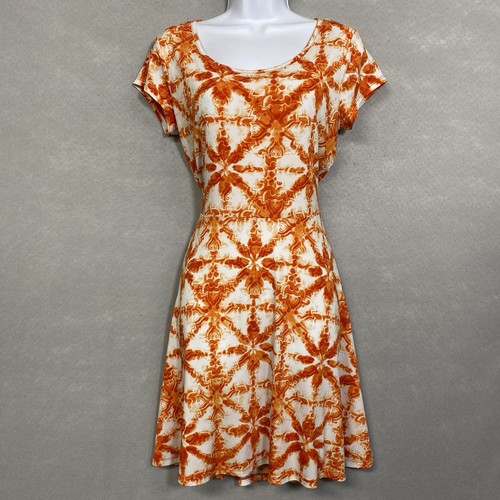 Abito Michael Kors donna S elasticizzato geometrico floreale arancione manica corta comodo