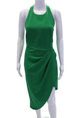Jewel Badgley Mischka Women's Halter Neck Wrap Tulip Hem Midi Dress Green Size 4 - Image 1 of 4