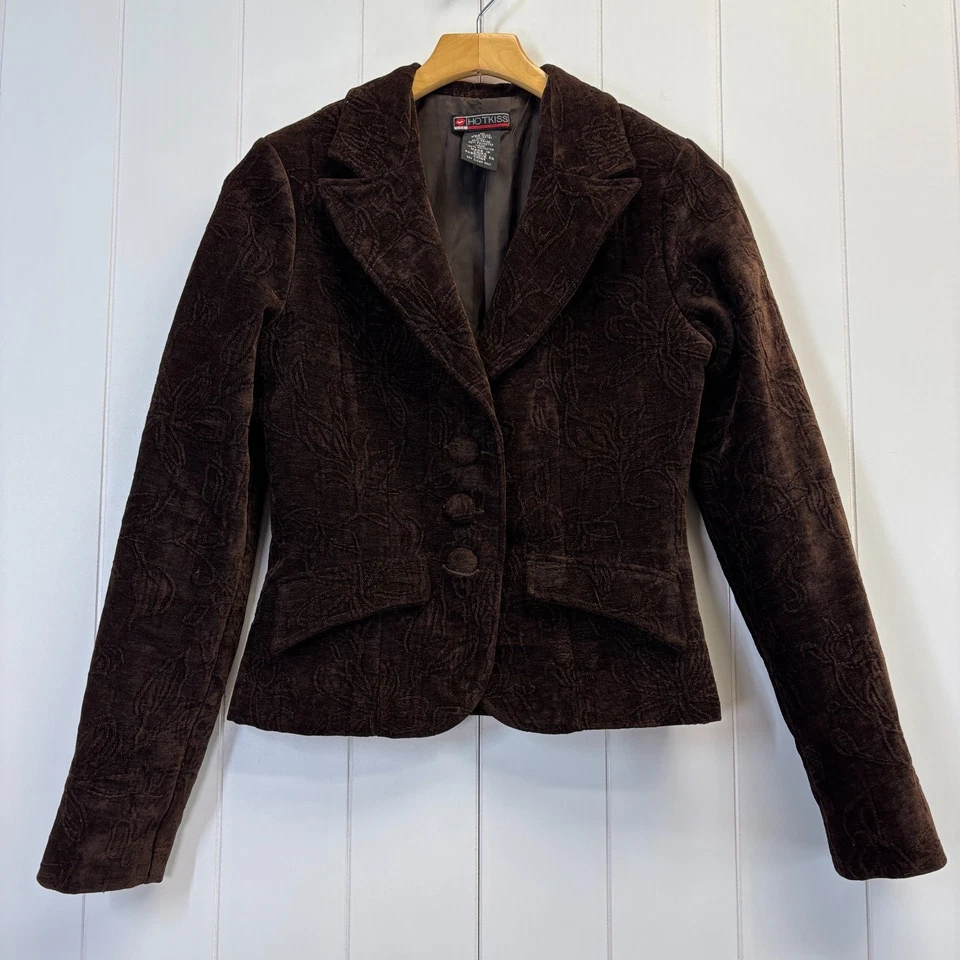 Blazer Hot Kiss Para Mujer Y2K Fairy Grunge Floral Pana Talla M Marrón Recortado EE. UU. Foto 1 de 4