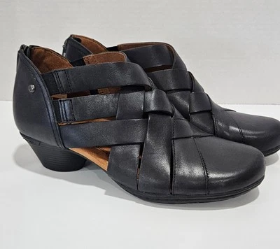 Zapatos botín Cobb Hill para mujer de cuero negro tejido con cremallera trasera talla 7 Foto 1 de 4