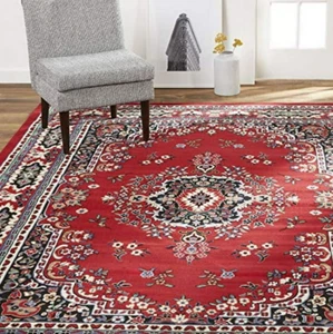 8'x10' Area Rugs Indoor Traditional Bordered Floral Medallion Design Red/Black - Picture 1 of 6