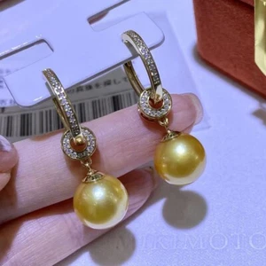 Wunderschöner Aaaa 10-11 mm natürliche Südsee runde goldene Perlen Ohrring 925er.. - Bild 1 von 3