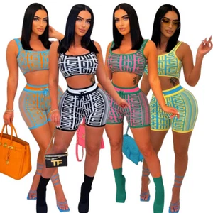Two Piece Crop Top and Short Sets - Picture 1 of 11
