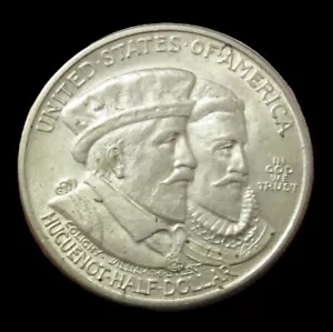 1924 SILVER HUGUENOT-WALLOON TERCENTENARY 50C COMMEMORATIVE HALF DOLLAR AU - Picture 1 of 2