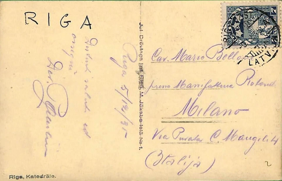 ad5925 - LETONIA Rusia - Historia Postal - POSTAL de RIGA OZST a ITALIA 1935 Foto 1 de 1