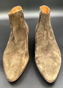 Aquatalia Boots Womens 6.5 Ankle Shoes Suede Zip Up Green Casual Classic Italy - Picture 1 of 9