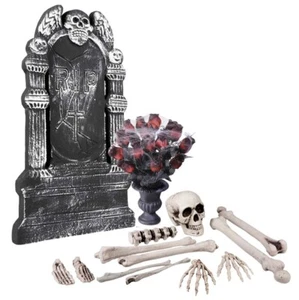 Halloween Deko Grab Dekopaket Grabstein mit Vase & Skelett Horror Halloweendeko - Bild 1 von 1