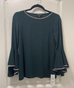 Prelude Top Blouse Dark Green Small, Rhinestone Embellished Fairy Angel Sleeves - Picture 1 of 7