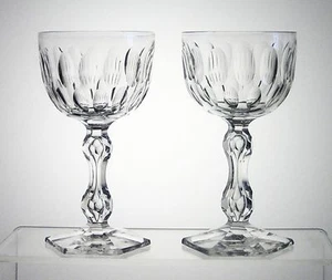 QUEEN ANNE VAL ST LAMBERT 6 3/8" Water Goblets Bubble Stem Set/2, aka DUMORTIER - Picture 1 of 7