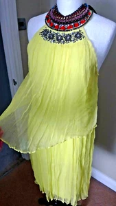 CITRINE YELLOW LAYERED BEADED HALTER DRESS FROM NEXT SIZE 12 RRP £45 - Picture 1 of 12