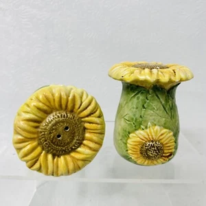 Juego de agitadores de sal y pimienta de girasol Fitz and Floyd amarillo verde astillados - Imagen 1 de 9