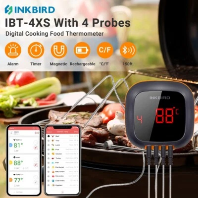 Inkbird Bluetooth BBQ Thermometer Grillthermometer IBT-4XS 4 Sonden Magnet CF DE - Bild 1 von 4