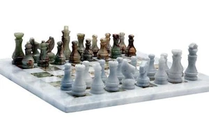 Tablero Clásica de Mesa Mármol Blanco Ónix Verde Italian Chess Set 40cm - Imagen 1 de 5
