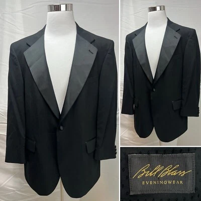 Men's Vintage Bill Blass Black Tuxedo Single Button Wool 44R Blazer Jacket Coat - Image 1 of 4